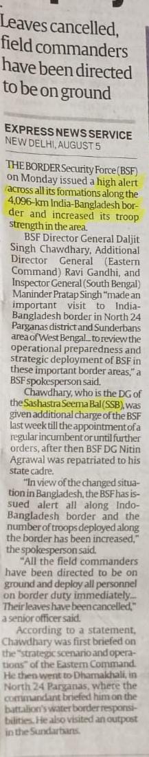 BSF issues high alert ,steps up troop deployment on Bangladesh border-