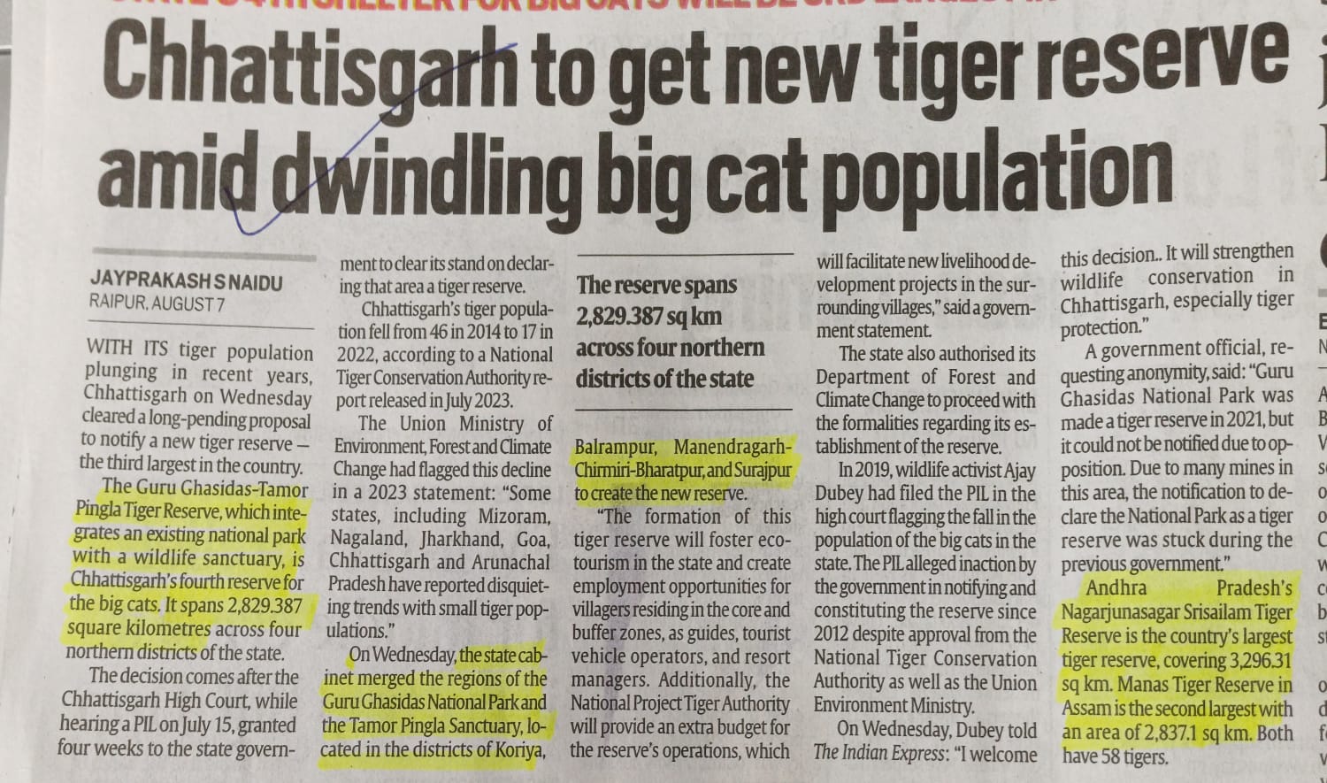 Chhattisgarh to get new tiger reserve amid dwindling big cat population