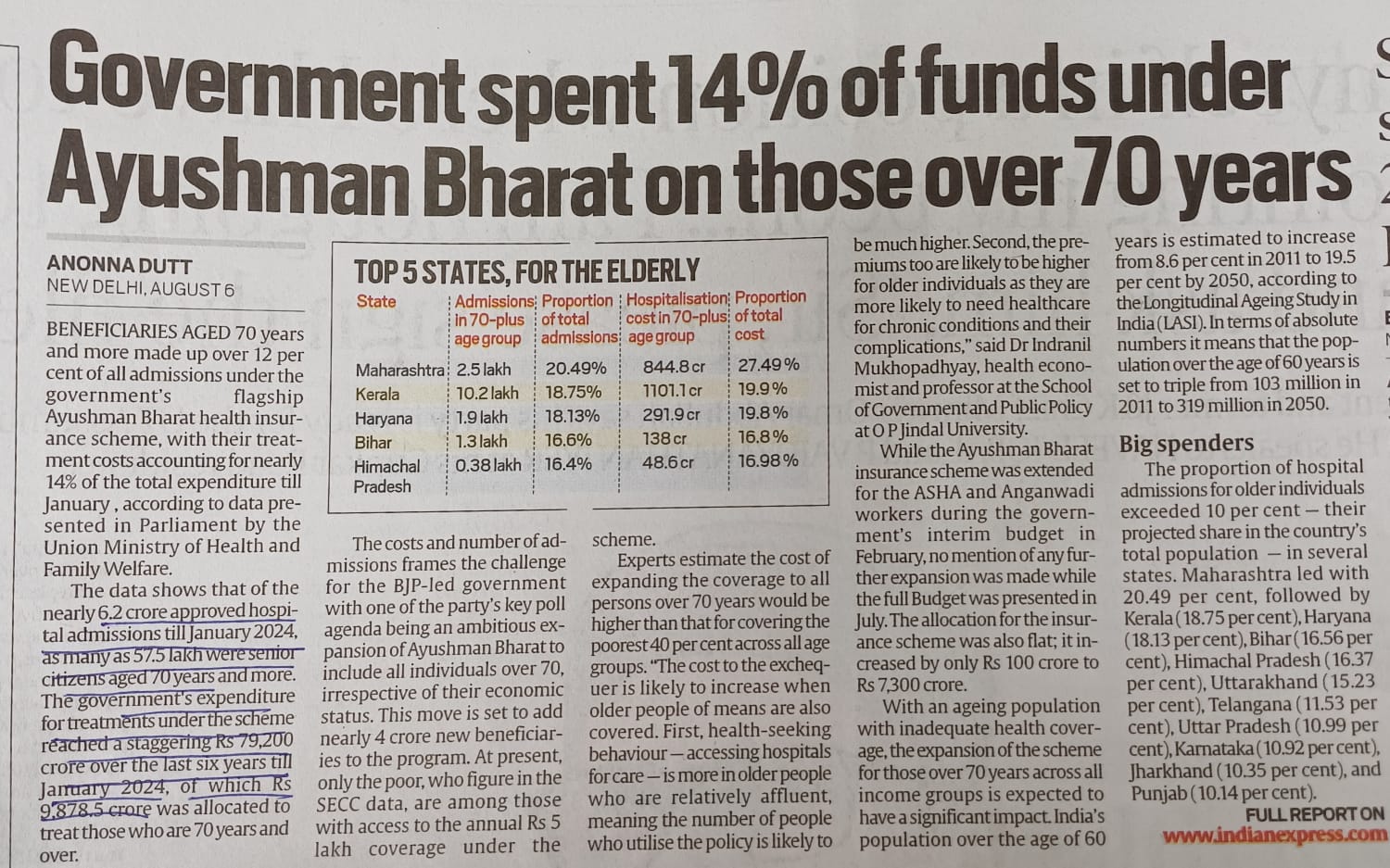 Government spent 14% of funds under Ayushman Bharat on those over 70 years-