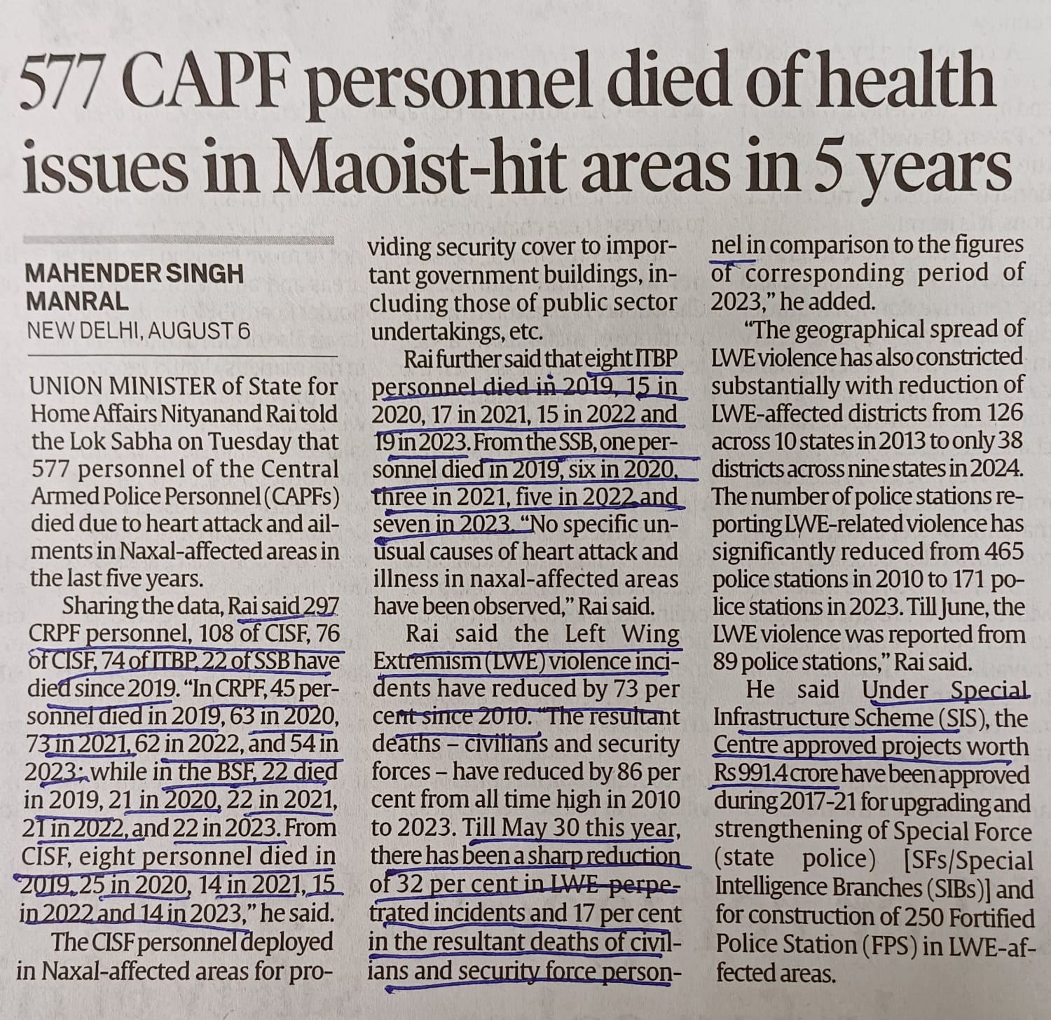 577 CAPF personnel died of health issues in Maoist -hit areas in 5 years-